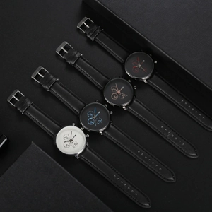 Business men's quartz watches with black leather straps and calendar display in gift box