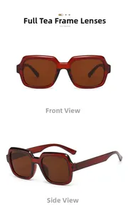 Front and side view of square oversized brown tea sunglasses with integrated nose pads