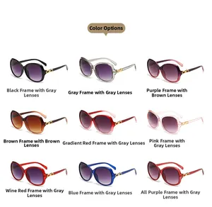 Collage of oval sunglasses showing nine different frame and gradient lens color options