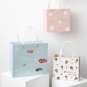 Gift Paper Bags Handheld With Handle Rivet Reinforced Japanese Style Cute Cartoon Printed For Birthday Party Holiday