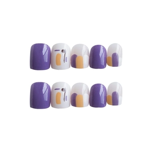Purple and blue graffiti art press-on nails with abstract geometric dot design