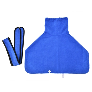 Set asciugamano in microfibra blu per animali con fascia abbinata e bottone di chiusura