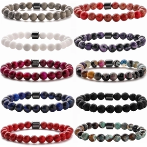 Natural Stone Beaded Bracelet Tiger Eye Lava Stone Hematite Elastic Handcrafted Fashion Jewelry Men Unisex