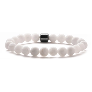 8mm white turquoise beads bracelet with black hematite cylinder accent for men