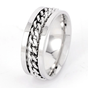 Polished stainless steel spinning chain ring for men with beer bottle opener design