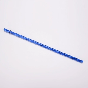 Close-up of a blue spiral TRITAN reusable straw with textured surface and buckle design