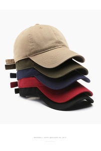 Multi-color collection of washed cotton baseball caps in khaki, green, navy, red and black