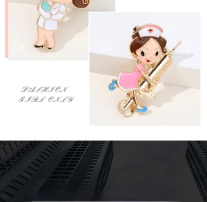 Detail of cartoon nurse and doctor enamel brooches made of high quality zinc alloy