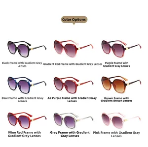 Nine color options of square frame oversized sunglasses with metallic hinge details