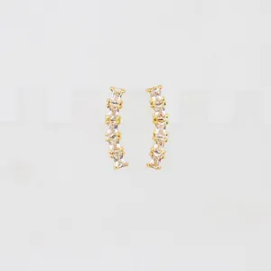 Elegant gold hoop earrings with five rectangular-cut clear zircon stones in claw setting