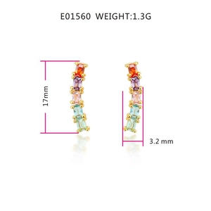 Copper Zirconia Arc Stud Earrings Rainbow White Rectangular Inlaid Ear Climbers Minimalist Fashion Jewelry Women Accessory