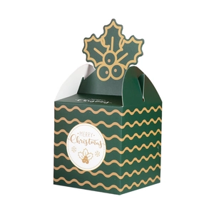 Deep green Christmas gift box with golden wavy patterns and Merry Christmas text
