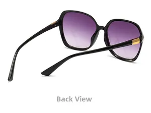 Back view of black square sunglasses showing purple gradient lenses and gold hinges