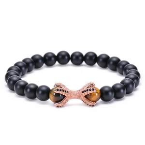 Natural matte agate beaded bracelet with tiger eye stones and rose gold octopus charm