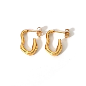 Polished 18K gold plated stainless steel wavy earrings with minimalist organic design