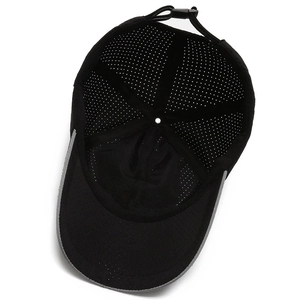 Lightweight breathable black mesh baseball cap with gray trim and adjustable drawstring