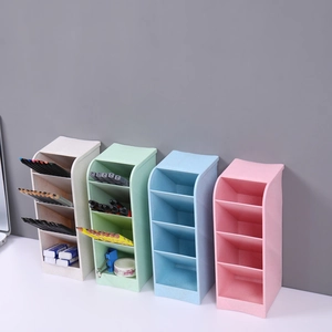 Creative 4-slot plastic slanted desk organizer for pens and brushes in four colors