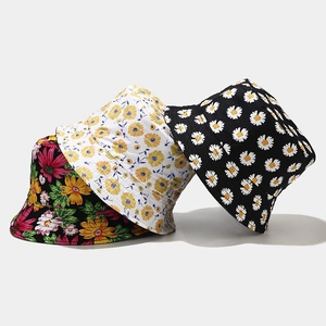 Reversible Bucket Hat Cotton Canvas Daisy Floral Print Sun Protection Summer Outdoor Wide Brim For Women