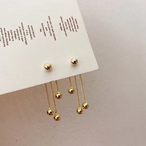 Elegant Copper Tassel Dangle Earrings For Women With Copper Earring Post Metal Ball Accents Minimalist Korean Style Jewelry