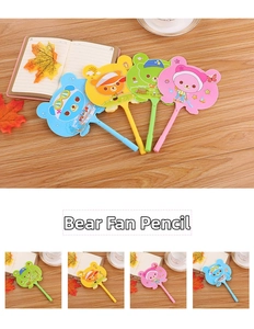Detail of creative cartoon fan pens with cute animal patterns in four vibrant colors