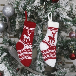 Chaussette de Noël en Laine Tricotée Avec Motif de Renne Sacs Cadeaux Festifs Pour Décoration de Sapin de Noël Maison