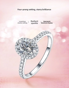 Detailed close-up of oval cut halo ring with micro-pave cubic zirconia in four-prong setting