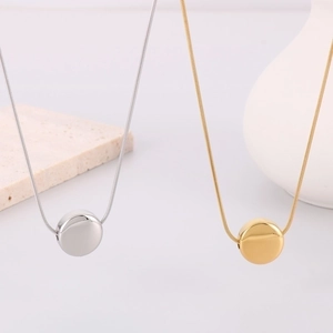 Minimalist square pendant necklace in gold and silver finish with sleek snake chain