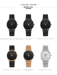 Minimalist fashion men's quartz watch with Milanese mesh strap shown in multiple colors
