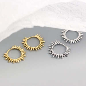 S925 sterling silver beaded hoop earrings in gold and silver with spiked metal texture