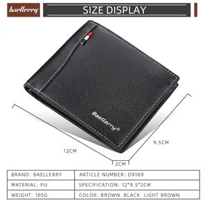 Detailed dimension guide for a slim bifold men's wallet showing 12x9.5x2 cm size specs