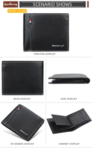 Macro layout of men's slim bifold wallet showing leather texture and card slots