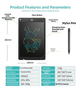 Detail view of 12-inch LCD writing tablet features with stylus and function callouts