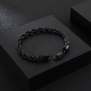 Minimalist 6mm black stainless steel twist rope bracelet for men with lobster clasp