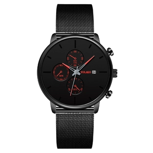 Stylish black men's quartz chronograph watch with date display and Milanese mesh strap