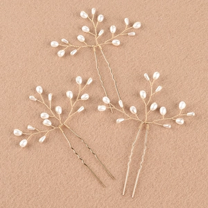 Épingles à cheveux de mariée dorées avec perles blanches pour coiffures de mariage