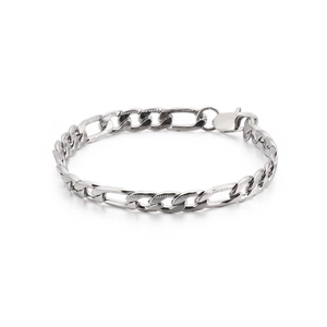 Classic silver stainless steel Figaro chain bracelet for men and women with lobster clasp