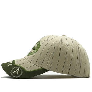 Vintage cotton striped baseball cap with olive green brim and Austria embroidery