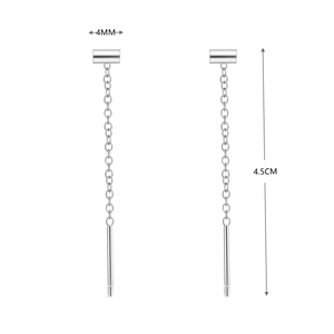 Detail view of S925 sterling silver threader earrings showing 45mm length and 4mm top width