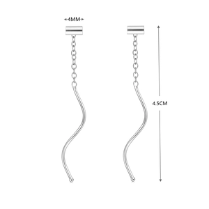 Detailed view of S925 sterling silver long wave tassel earrings showing dimensions of 4.5cm