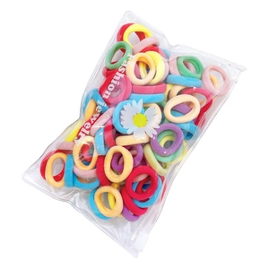 Colorful high elasticity towel hair ties for girls in a clear daisy pattern zipper bag