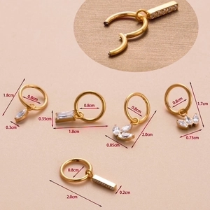 Detailed size chart for G23 titanium gold hinged hoop earrings with zircon pendants
