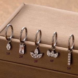 G23 titanium hoop earrings with zircon pendants in five distinct geometric styles