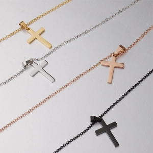 Polished metal cross necklaces available in gold, silver, rose gold and black finish