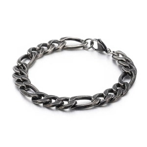 Retro Stainless Steel Figaro Chain Bracelet Distressed Vintage Cuban Link Jewelry For Men And Women With Lobster Clasp