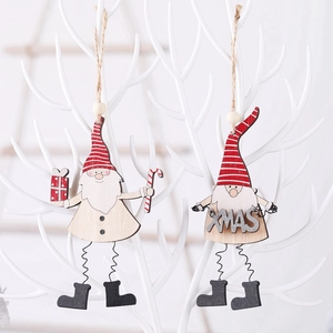 Christmas Wooden Hanging Ornaments Santa Claus Gnome With Spring Legs XMAS Letter Gift Box Candy Cane Holiday Decor