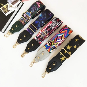 Adjustable wide replacement shoulder straps with bohemian patterns and gold metal buckles