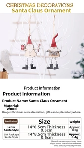 Detailed size chart for decorative wooden Santa Claus hanging ornaments with spring legs