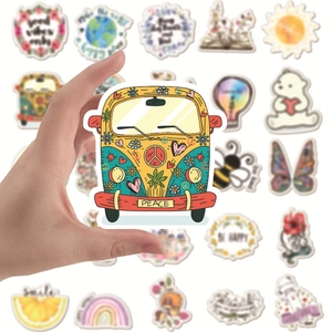 Vibrant VSCO stickers for luggage and laptops with a hippie bus design for outdoor use