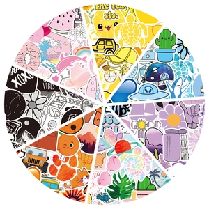 Variety pack of 50 colorful VSCO aesthetic waterproof stickers for laptop and luggage