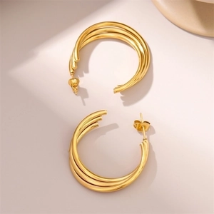 Minimalist triple-layered gold stainless steel C-shape hoop earrings for women
